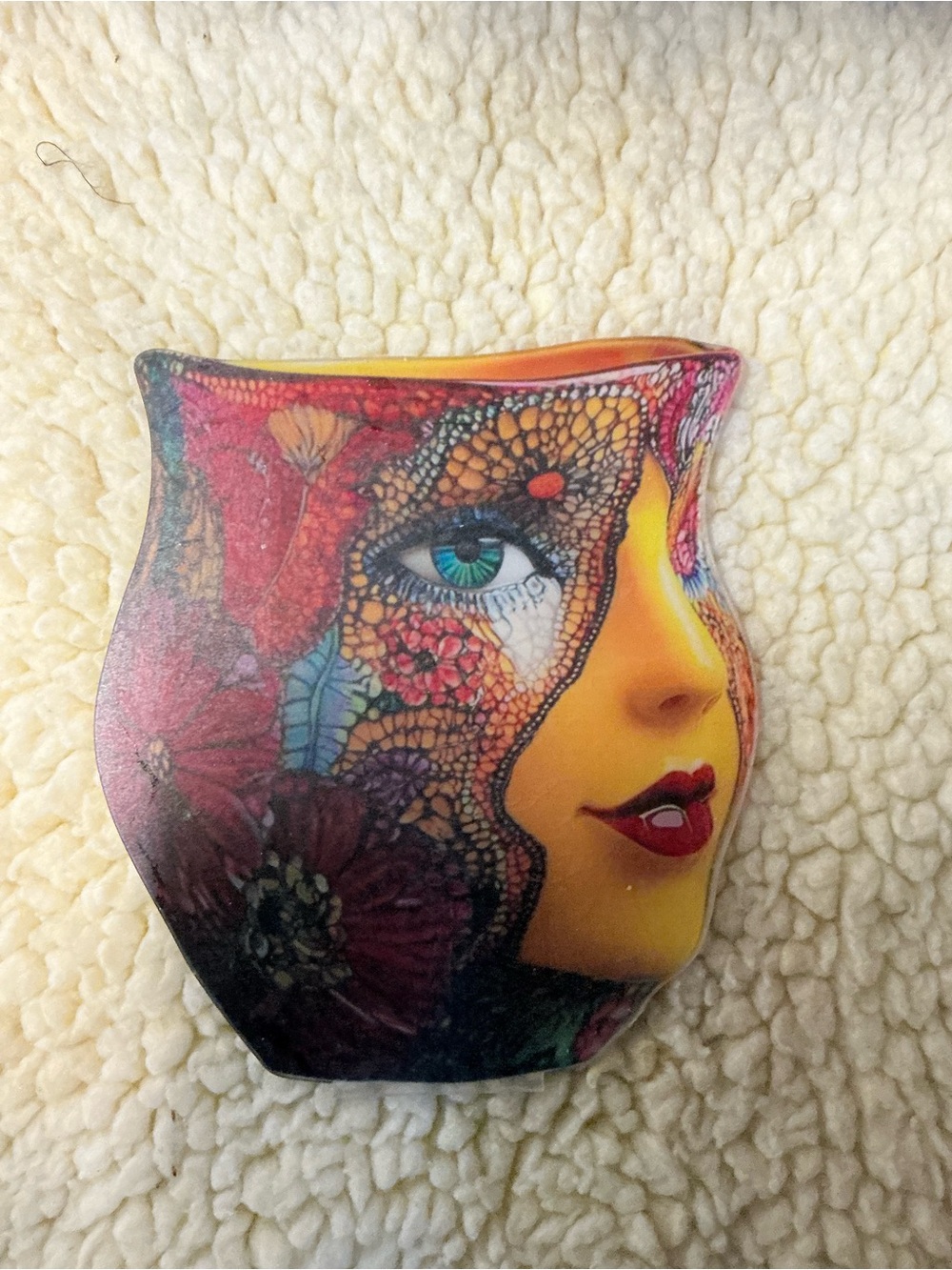 Decorative Women’s Face Print Compact Mirror - Multicolor